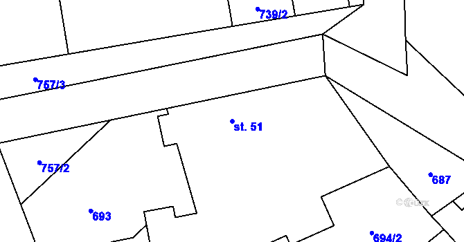 Parcela st. 51 v KÚ Chmelovice, Katastrální mapa