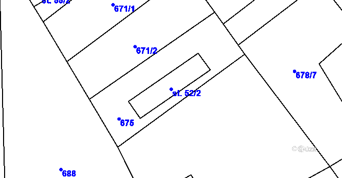 Parcela st. 52/2 v KÚ Chmelovice, Katastrální mapa