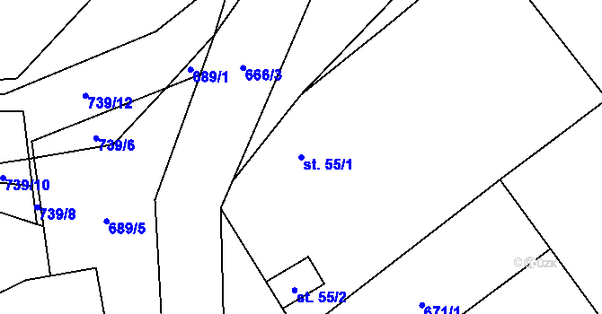 Parcela st. 55/1 v KÚ Chmelovice, Katastrální mapa
