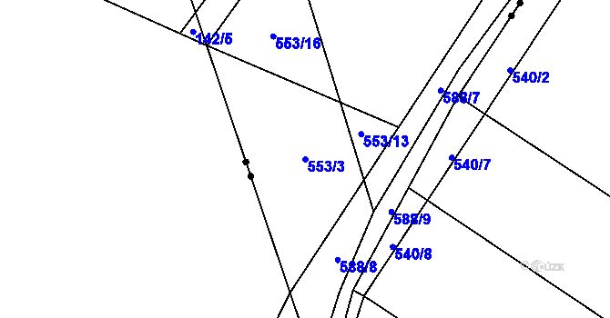 Parcela st. 553/3 v KÚ Chmelovice, Katastrální mapa