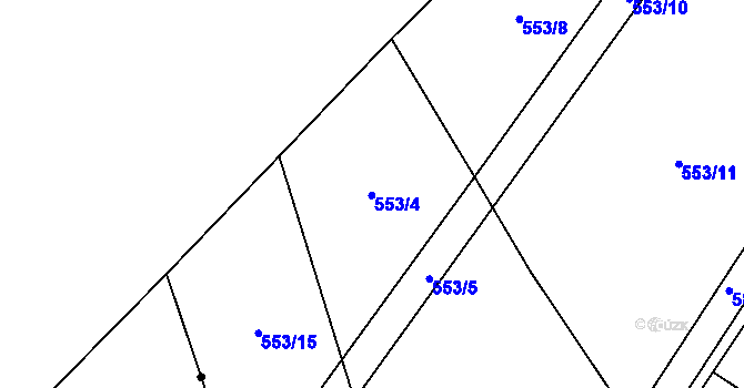 Parcela st. 553/4 v KÚ Chmelovice, Katastrální mapa