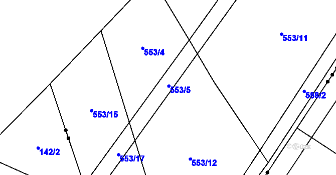 Parcela st. 553/5 v KÚ Chmelovice, Katastrální mapa