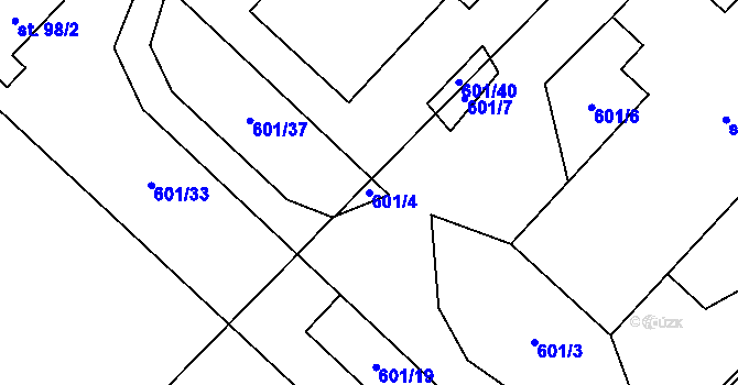 Parcela st. 601/4 v KÚ Chmelovice, Katastrální mapa