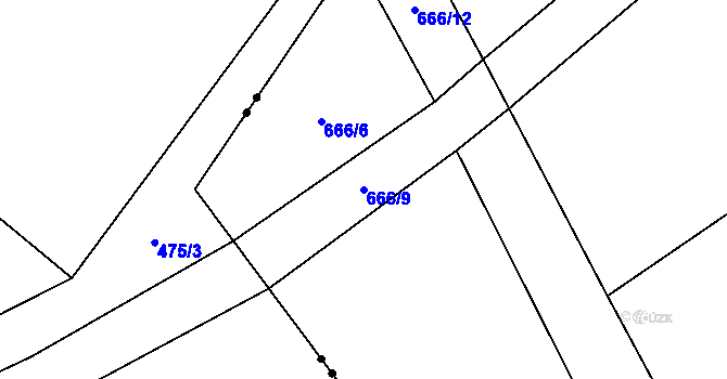 Parcela st. 666/9 v KÚ Chmelovice, Katastrální mapa
