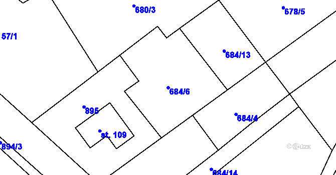 Parcela st. 684/6 v KÚ Chmelovice, Katastrální mapa