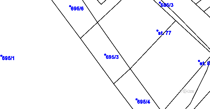 Parcela st. 695/3 v KÚ Chmelovice, Katastrální mapa