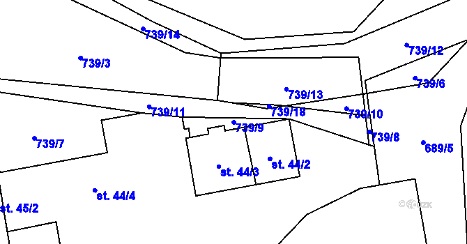 Parcela st. 739/9 v KÚ Chmelovice, Katastrální mapa