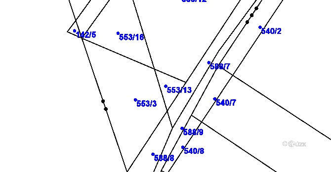 Parcela st. 553/13 v KÚ Chmelovice, Katastrální mapa