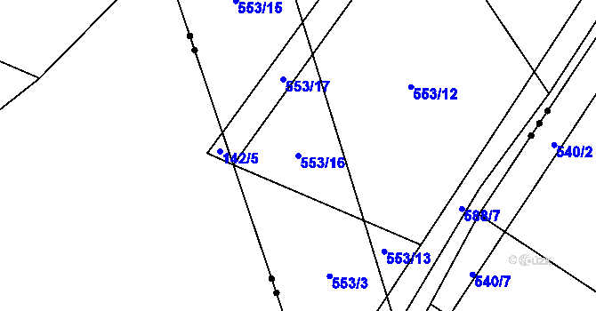 Parcela st. 553/16 v KÚ Chmelovice, Katastrální mapa