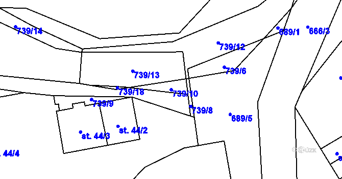 Parcela st. 739/10 v KÚ Chmelovice, Katastrální mapa