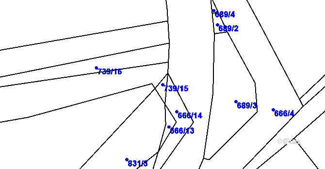 Parcela st. 739/15 v KÚ Chmelovice, Katastrální mapa
