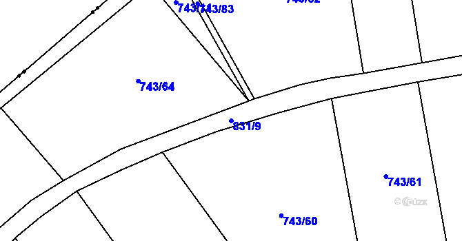 Parcela st. 831/9 v KÚ Chmelovice, Katastrální mapa