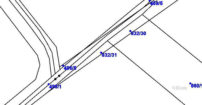 Parcela st. 832/31 v KÚ Chmelovice, Katastrální mapa