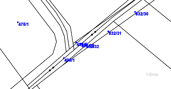 Parcela st. 832/32 v KÚ Chmelovice, Katastrální mapa