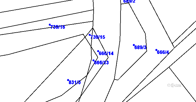 Parcela st. 666/14 v KÚ Chmelovice, Katastrální mapa
