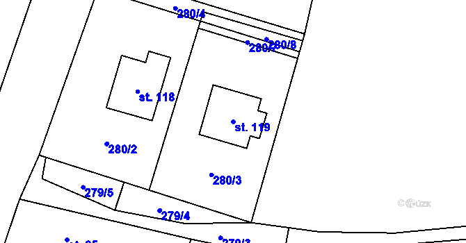Parcela st. 119 v KÚ Králíky u Nového Bydžova, Katastrální mapa