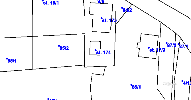 Parcela st. 174 v KÚ Králíky u Nového Bydžova, Katastrální mapa