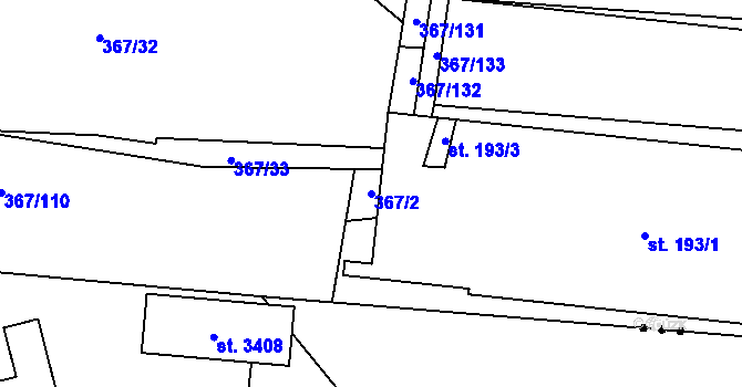 Parcela st. 367/2 v KÚ Králíky u Nového Bydžova, Katastrální mapa