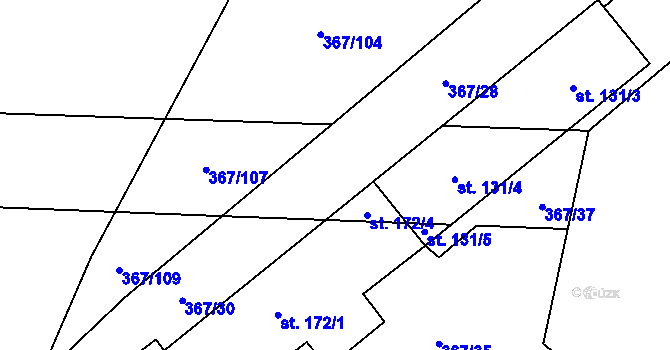 Parcela st. 367/29 v KÚ Králíky u Nového Bydžova, Katastrální mapa