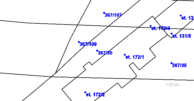 Parcela st. 367/30 v KÚ Králíky u Nového Bydžova, Katastrální mapa
