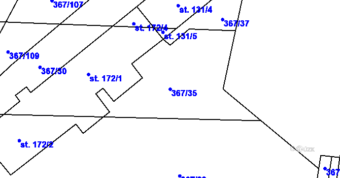 Parcela st. 367/35 v KÚ Králíky u Nového Bydžova, Katastrální mapa