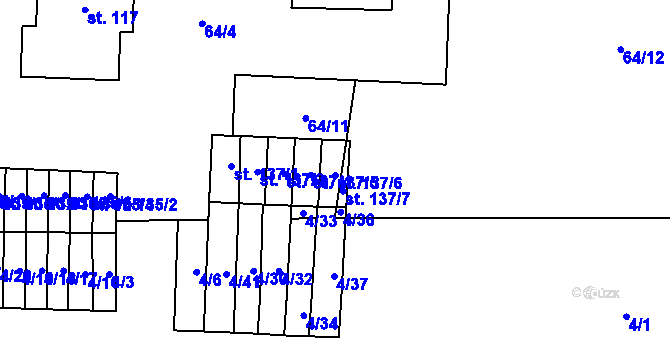 Parcela st. 137/6 v KÚ Králíky u Nového Bydžova, Katastrální mapa
