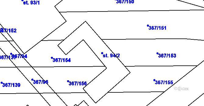 Parcela st. 94/2 v KÚ Králíky u Nového Bydžova, Katastrální mapa
