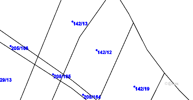 Parcela st. 142/12 v KÚ Králíky u Nového Bydžova, Katastrální mapa