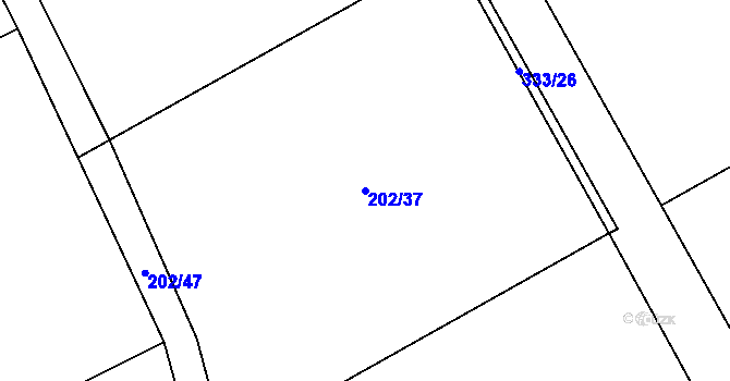 Parcela st. 202/37 v KÚ Králíky u Nového Bydžova, Katastrální mapa