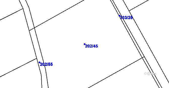 Parcela st. 202/45 v KÚ Králíky u Nového Bydžova, Katastrální mapa