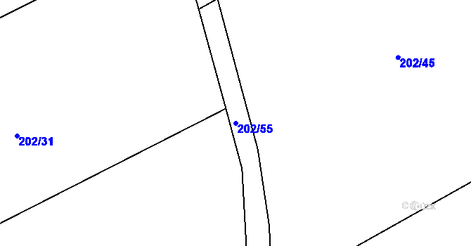 Parcela st. 202/55 v KÚ Králíky u Nového Bydžova, Katastrální mapa