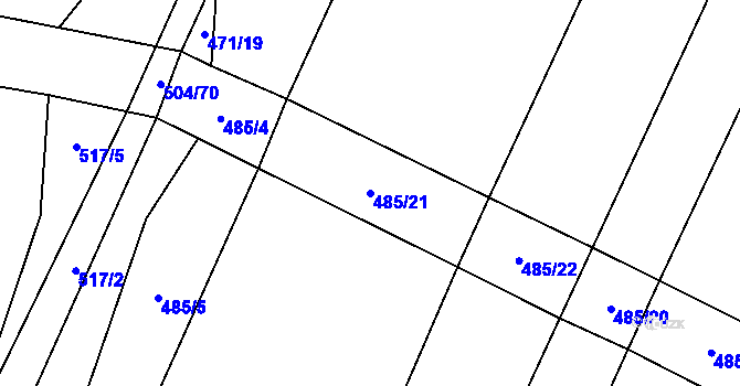 Parcela st. 485/21 v KÚ Králíky u Nového Bydžova, Katastrální mapa