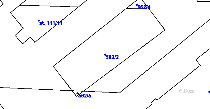 Parcela st. 562/2 v KÚ Králíky u Nového Bydžova, Katastrální mapa