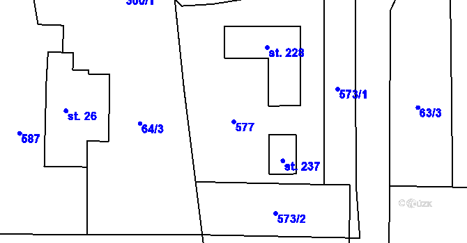 Parcela st. 577 v KÚ Králíky u Nového Bydžova, Katastrální mapa