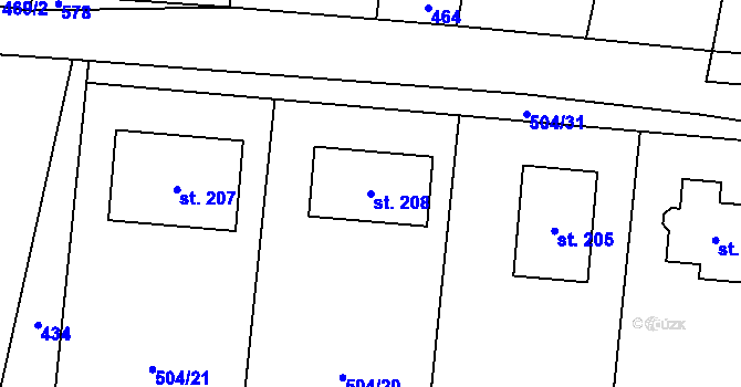 Parcela st. 208 v KÚ Králíky u Nového Bydžova, Katastrální mapa