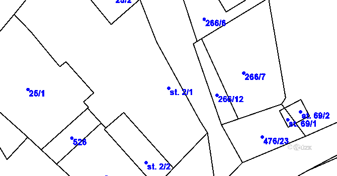 Parcela st. 2/1 v KÚ Podoliby, Katastrální mapa
