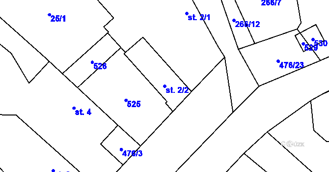 Parcela st. 2/2 v KÚ Podoliby, Katastrální mapa