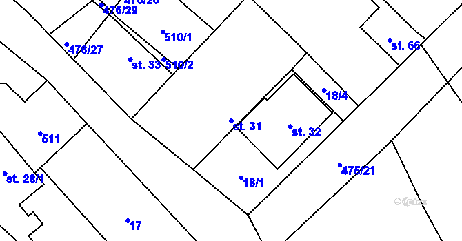 Parcela st. 31 v KÚ Podoliby, Katastrální mapa