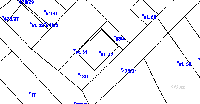 Parcela st. 32 v KÚ Podoliby, Katastrální mapa