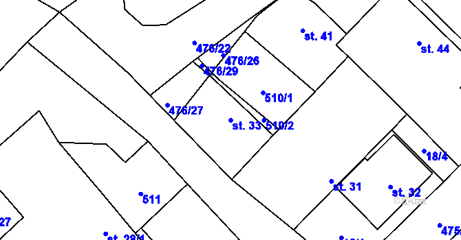 Parcela st. 33 v KÚ Podoliby, Katastrální mapa