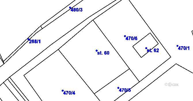 Parcela st. 60 v KÚ Podoliby, Katastrální mapa