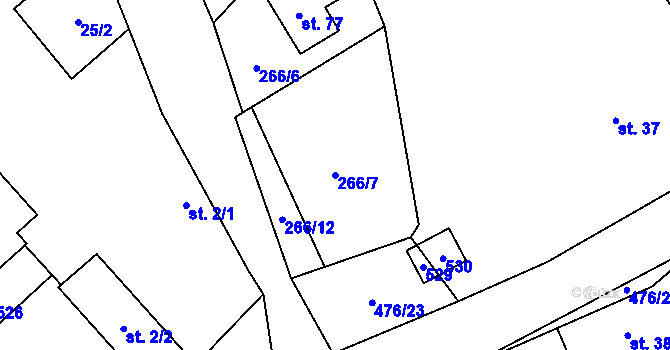 Parcela st. 266/7 v KÚ Podoliby, Katastrální mapa