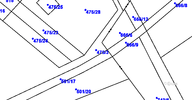 Parcela st. 475/3 v KÚ Podoliby, Katastrální mapa