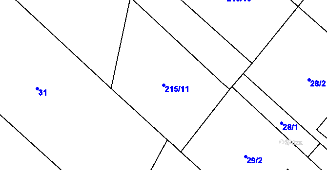 Parcela st. 215/11 v KÚ Podoliby, Katastrální mapa