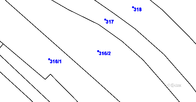 Parcela st. 316/2 v KÚ Podoliby, Katastrální mapa