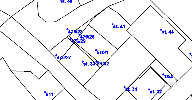 Parcela st. 510/1 v KÚ Podoliby, Katastrální mapa