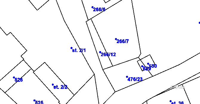 Parcela st. 266/12 v KÚ Podoliby, Katastrální mapa