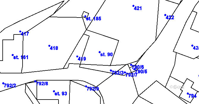 Parcela st. 90 v KÚ Dolní Hedeč, Katastrální mapa