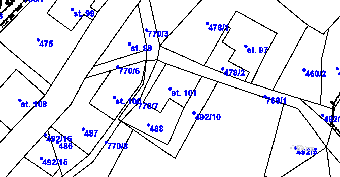 Parcela st. 101 v KÚ Dolní Hedeč, Katastrální mapa