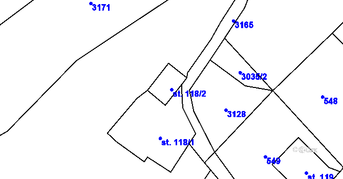 Parcela st. 118/2 v KÚ Dolní Hedeč, Katastrální mapa
